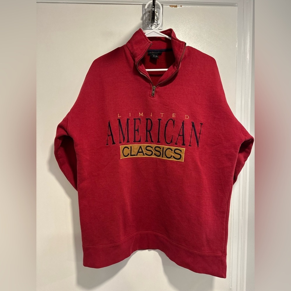 VTG 90s red 1/4 zip embroidered LIMITED AMERICAN CLASSICS Oversized Boxy Sweater
